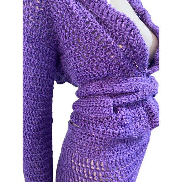 Vintage Handmade Knit Two Piece Set M Backless Flare Leg Rave Festival Resort - Picture 5 of 14